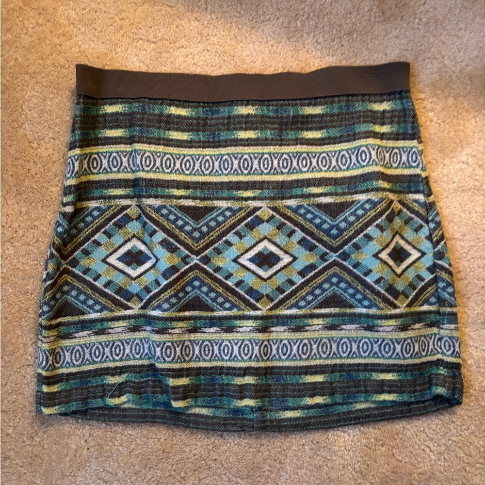 Patterned Green and Blue Mini Skirt American Eagle Outfitters